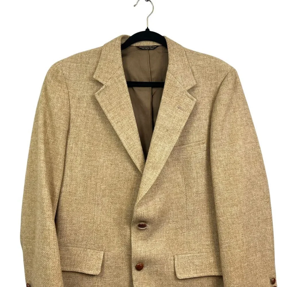 Evan Picone Pure‎ Wool Mens Blazer Suit Professional Notched Vented Beige Sz 40R